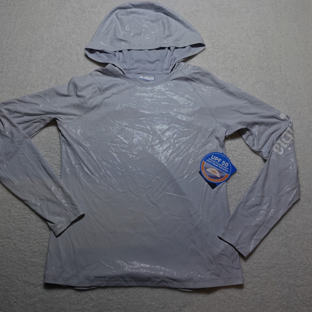Columbia Tidal Deflector Hoodie Womens M Grey PFG Sun Protection UPF 50 Shimmer